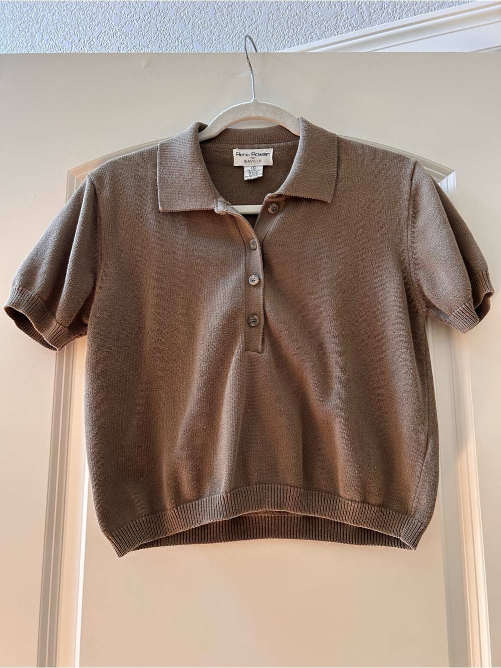 Saville 100% Cotton Made in UK brown knit Polo Short Sleeve Sweater. Cropped. S - Picture 1 of 6